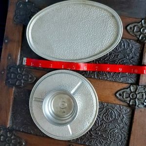 Unique Vintage metal toy egg cup and lazy susan tray. Usual wear for vin…